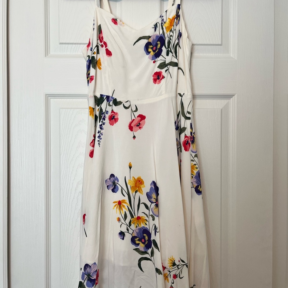 Old Navy White Floral Midi Slip Dress with Yellow, Purple & Pink Blooms